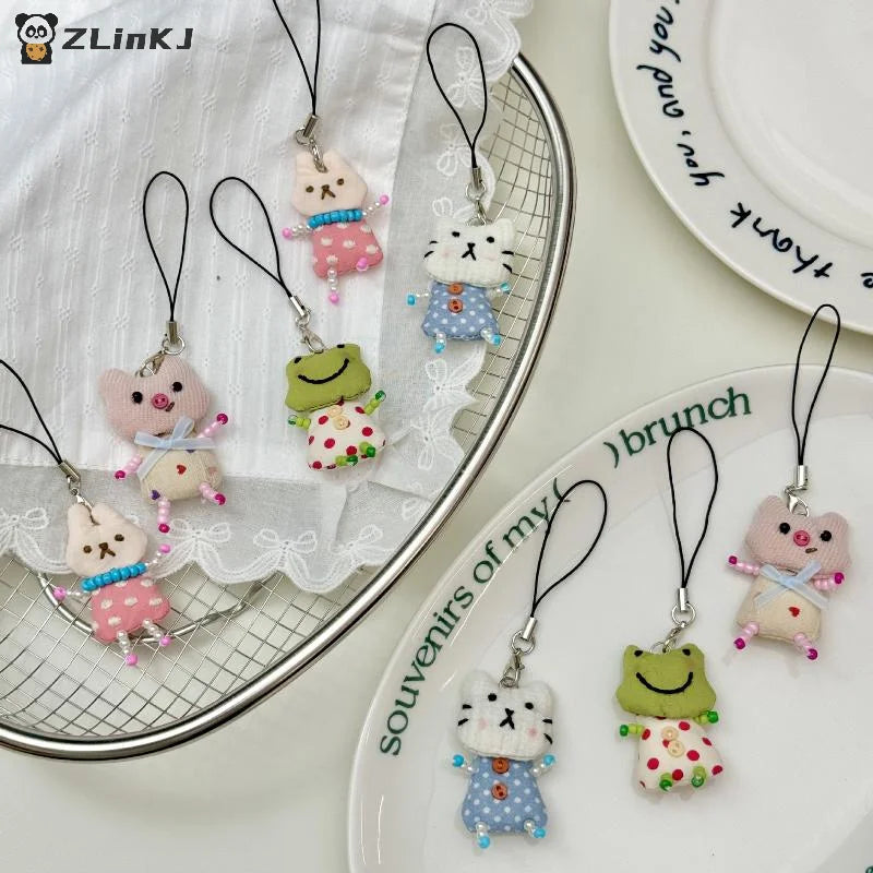 Cute Frog Pig Cat Pendant Keychain Women Simple Design Phone Rope Zpaxo