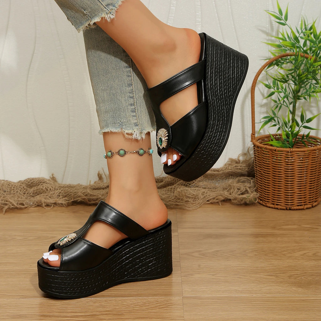 Women Sandals Peep Toe Open Walking Designer Shoes Summer Wedges Zpaxo black 35