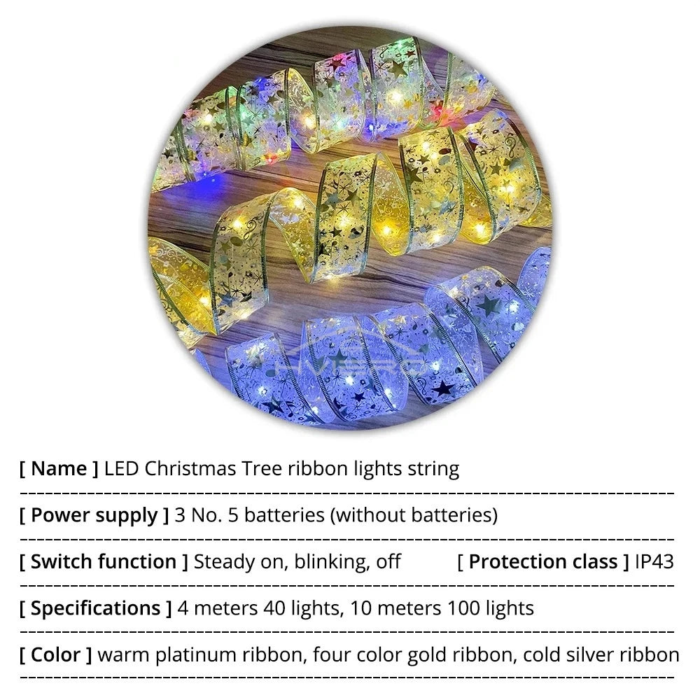 Warm White LED Ribbon Fairy String Lights – Gold Christmas Décor LED Fairy String Lights Zpaxo