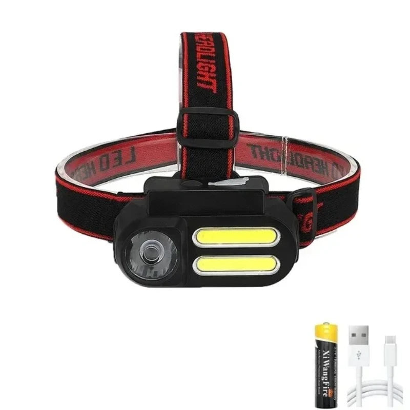 XPE+COB LED Headlamp USB Rechargeable 18650 – 6 Modes