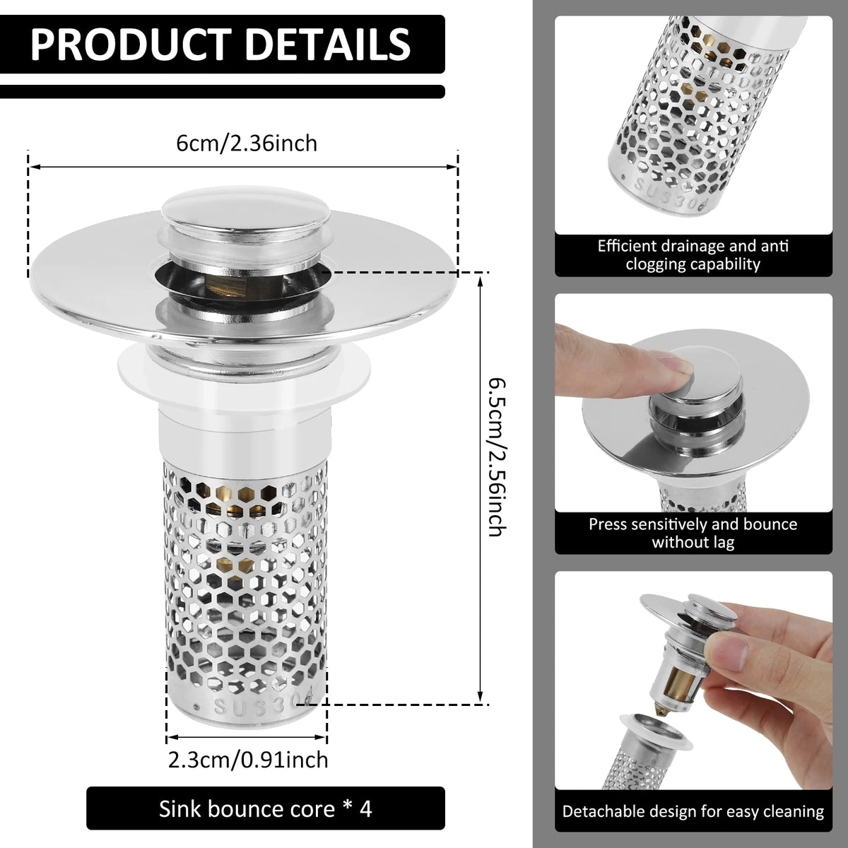 Bathroom Sink Stopper Filter Rust Resistant Drain Strainer Anti Clogging Sink Stopper Filter Basket Easy to Clean for Kitchens Zpaxo 4pcs silver
