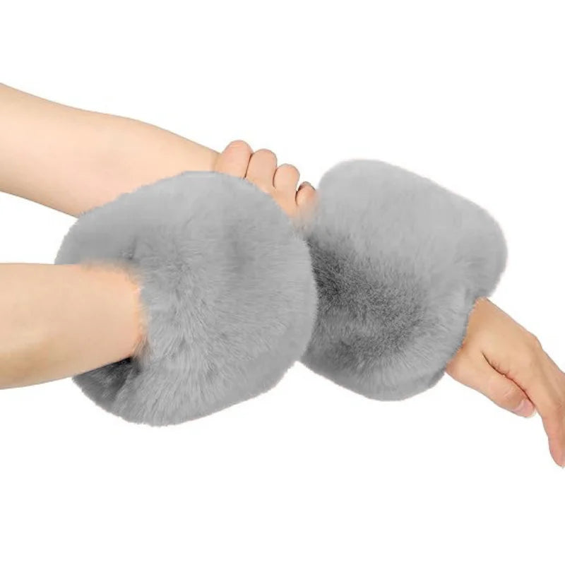 Faux Rabbit Fur Arm Warmers – Unisex Plush Wrist Sleeves