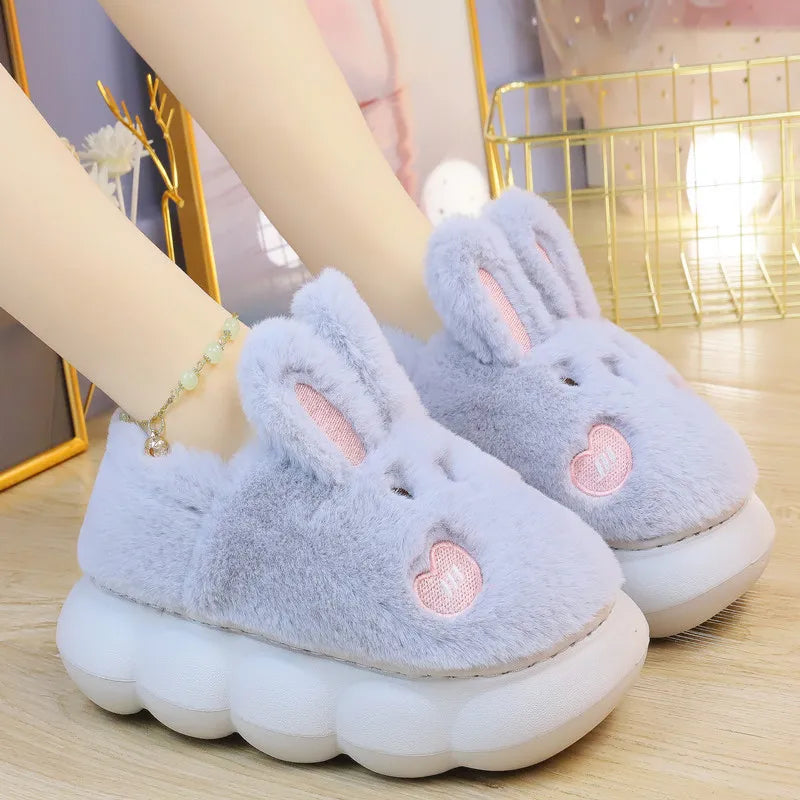 White Rabbit Hare Slippers Women's Cute Animal Platform Home Mules Zpaxo Grey1 38-39(Insole24cm) China Mainland