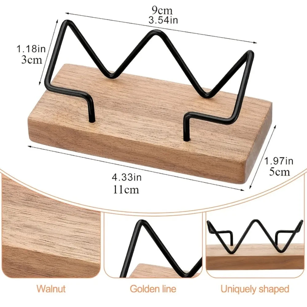 Wood Business Card Holder Desk Wooden Display Stand Postcard Office