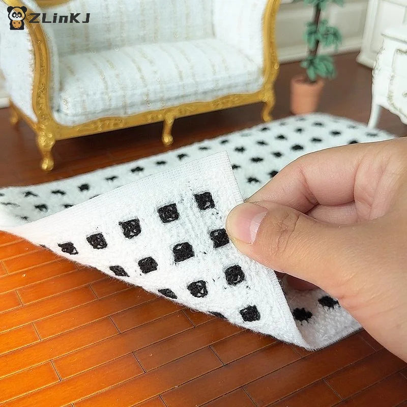 ▶Miniature Plush Carpet Fluffy Mat Model 1/12 Dollhouse Photography Prop Kids Pretend Play Toys Doll House Mini Decoration Gifts Zpaxo