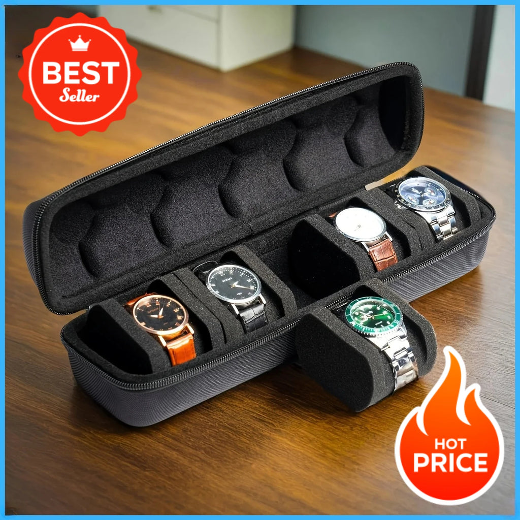 5-Slot Watch Case Hard Shell Travel Organizer Pillow Insert Ready