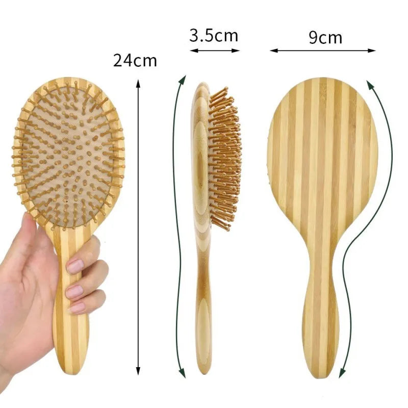 BOOMSLIF Custom Name Bamboo Hair Brush Women Wood Comb Wide Teeth Airbag Massage Scalp Brush Anti-static Hair Comb for Hair Loss Zpaxo