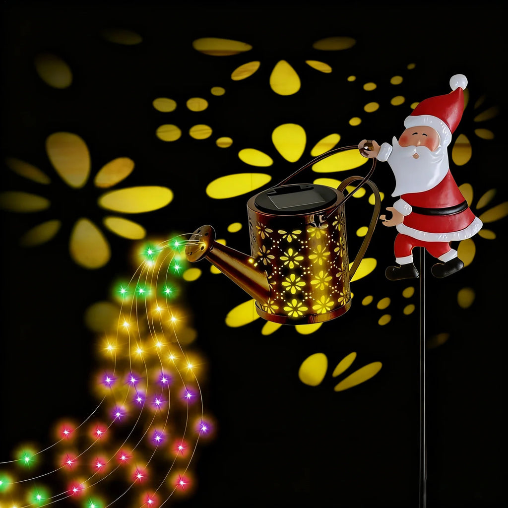 Outside Christmas Lights Santa Claus LED Watering Can Retro Solar