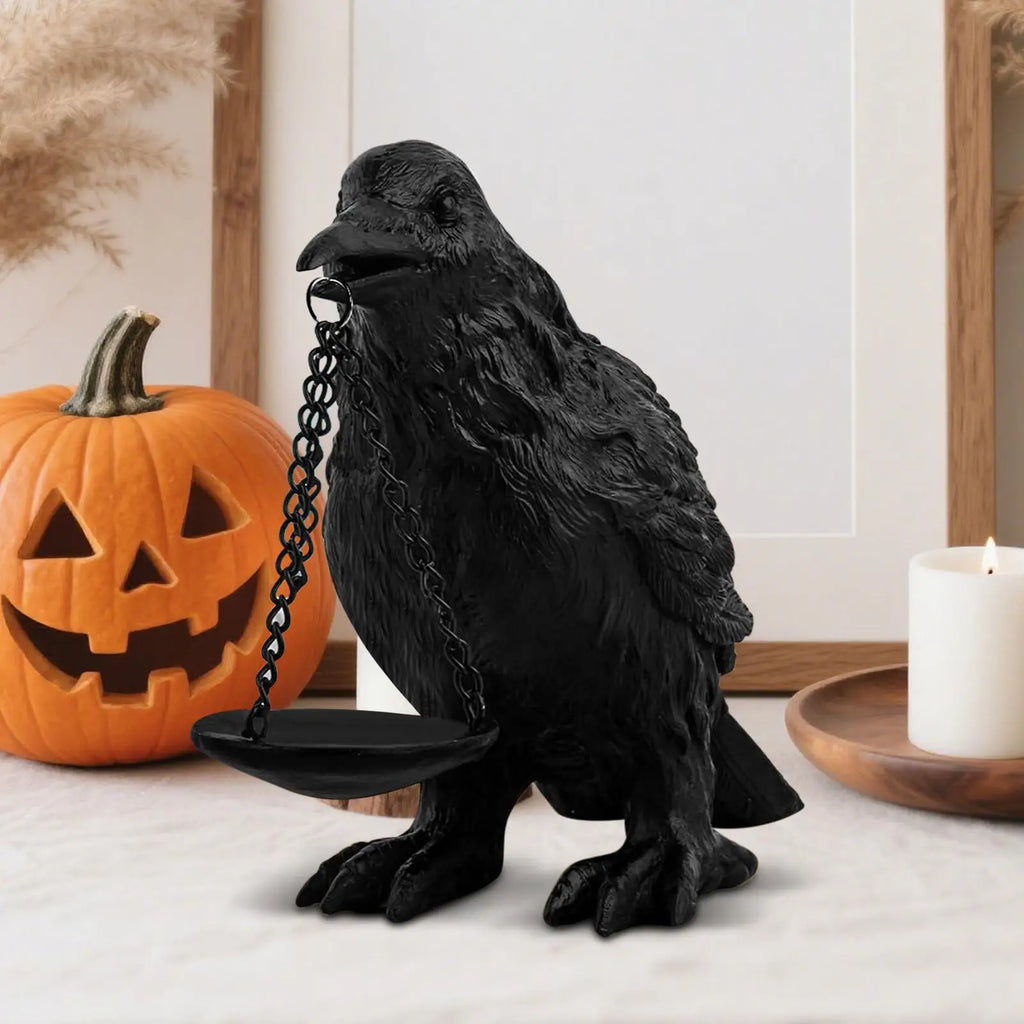Candle Holder Resin Raven Lamp Candle Sticks Holder Scary Statue Decorative Table Centerpieces for Kitchen Events Indoor Zpaxo