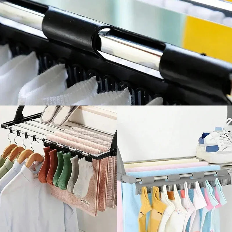 2 PCS Hanging Rod Sock Rack, Clothes Hanger Suitable For Drying Socks, Towels, Underwear And Other Small Clothing Items Zpaxo