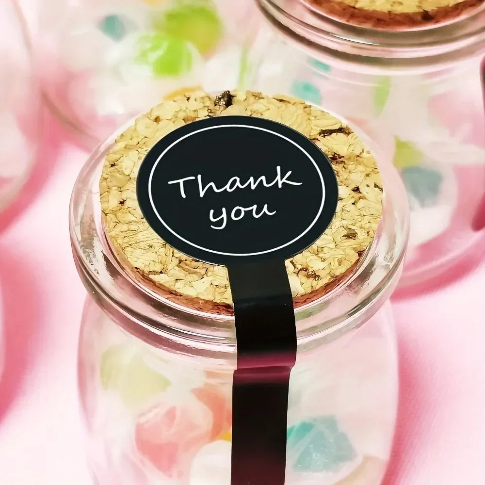 50/100/200pcs Black Thank You Long Sealing Sticker Pudding Bottle Sticker, Baking Box Label Sticker, Baking, Handicraft Products Zpaxo