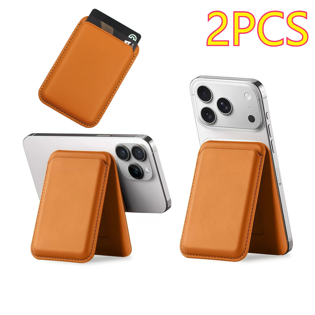 Card Wallet Holder Magnetic Phone Holder Protective Case 2 in 1 Detachable Magnetic Leather Wallet Cover Cards Holder Pocket Zpaxo Orange-2pcs