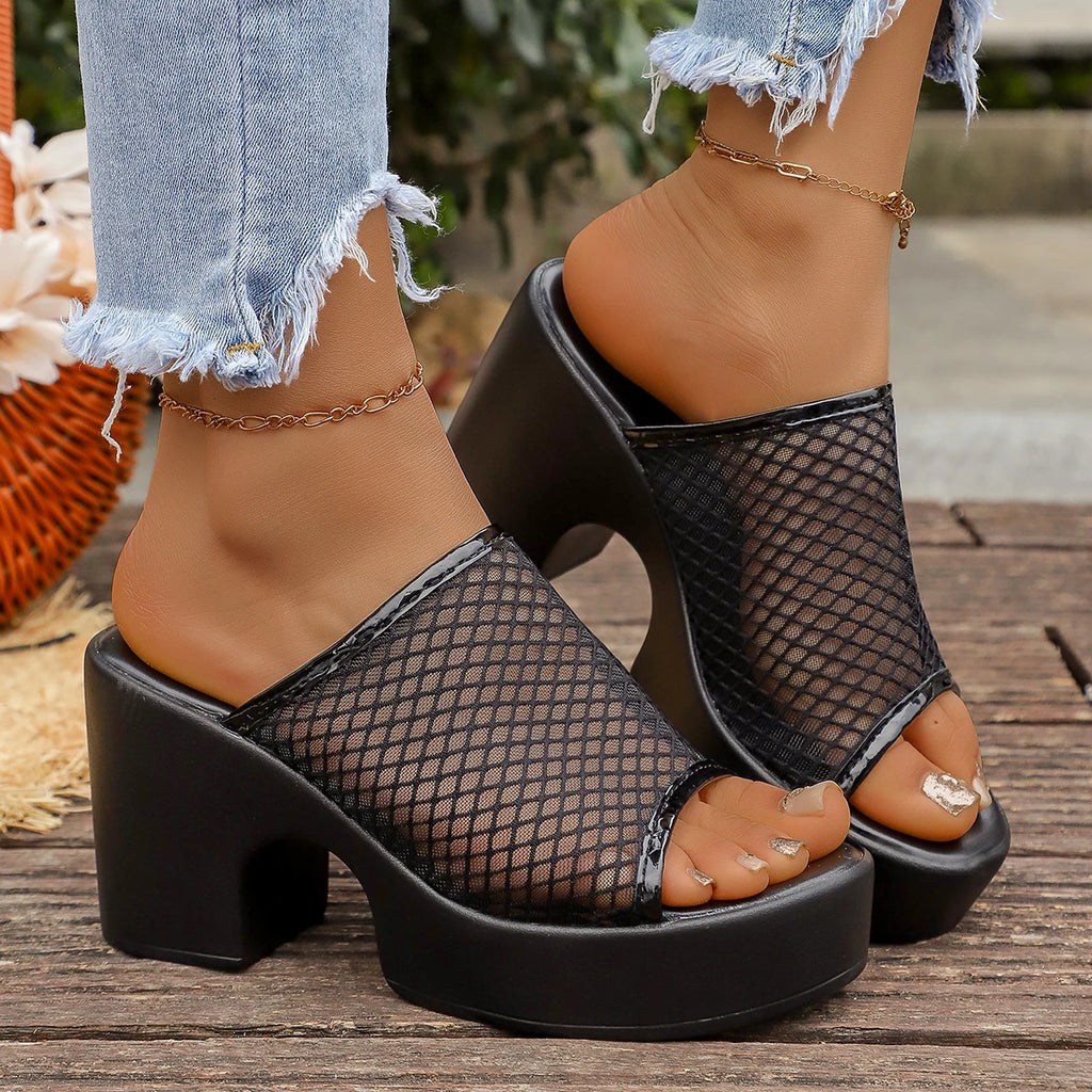 Summer Women Sandals 2026 New Platform High-heeled Slippers Women Fashion Hollow Open Toes Sandals Chunky Heels Shoes Women Zpaxo