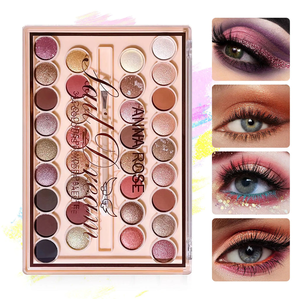 34 color eyeshadow palette with brush, matte shimmer Multicolor, High paint waterproof and Sweat resistant, Music Festival Hallo Zpaxo
