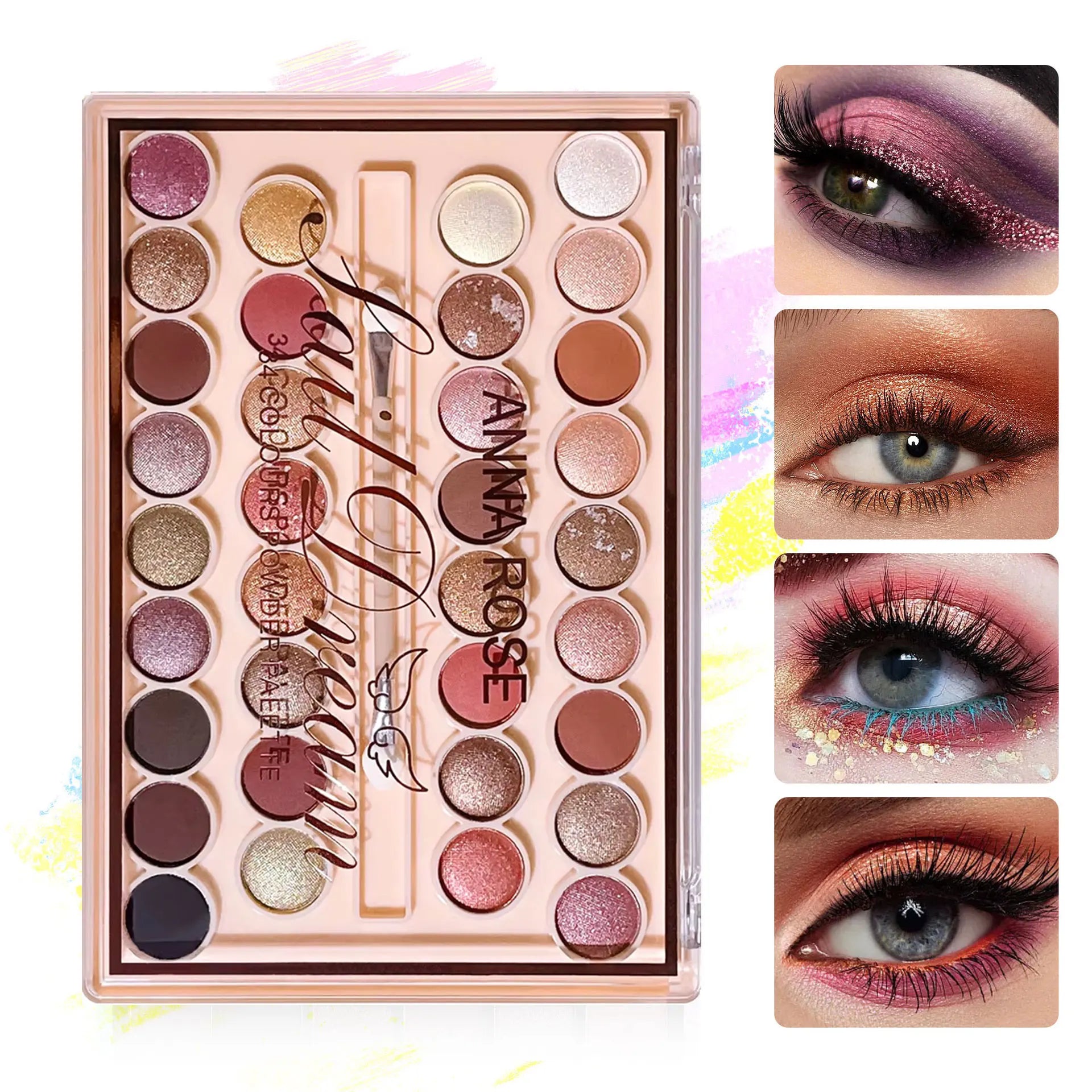 34 color eyeshadow palette with brush, matte shimmer Multicolor, High paint waterproof and Sweat resistant, Music Festival Hallo Zpaxo