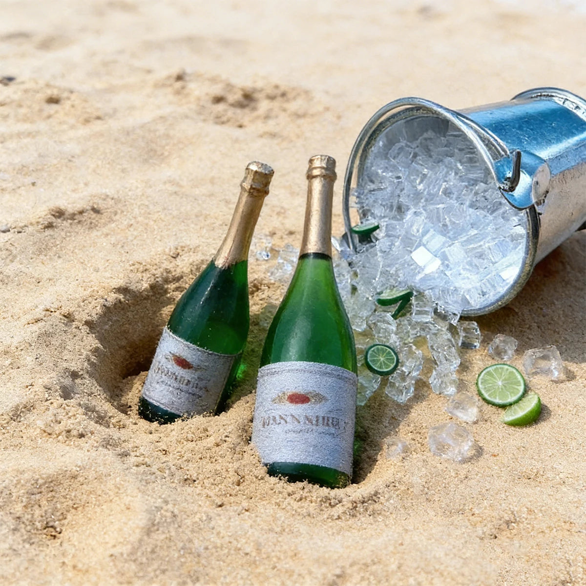 1:12 Miniature Champagne Set – Resin Bottle, Glass & Ice Bucket