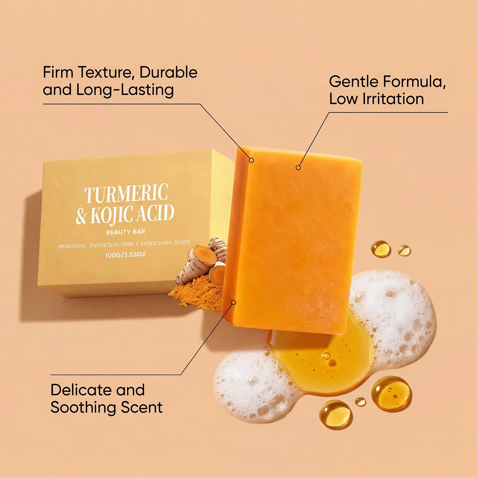 Turmeric Body Soap Nourishing Moisturizing Gentle Cleansing Bar Shea Butter Natural Glow Daily Care Bath Soap Hydrating 100g Zpaxo