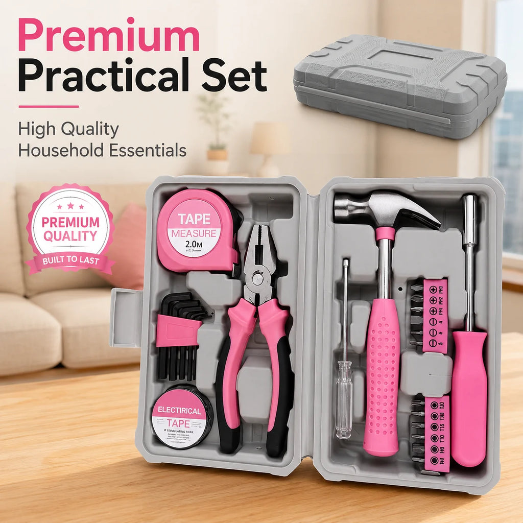 24pc Pink Tool Kit for Women Household Hand Tools Set with Portable Carrying Case Small Compact DIY Repair Toolbox for Home Gift Zpaxo