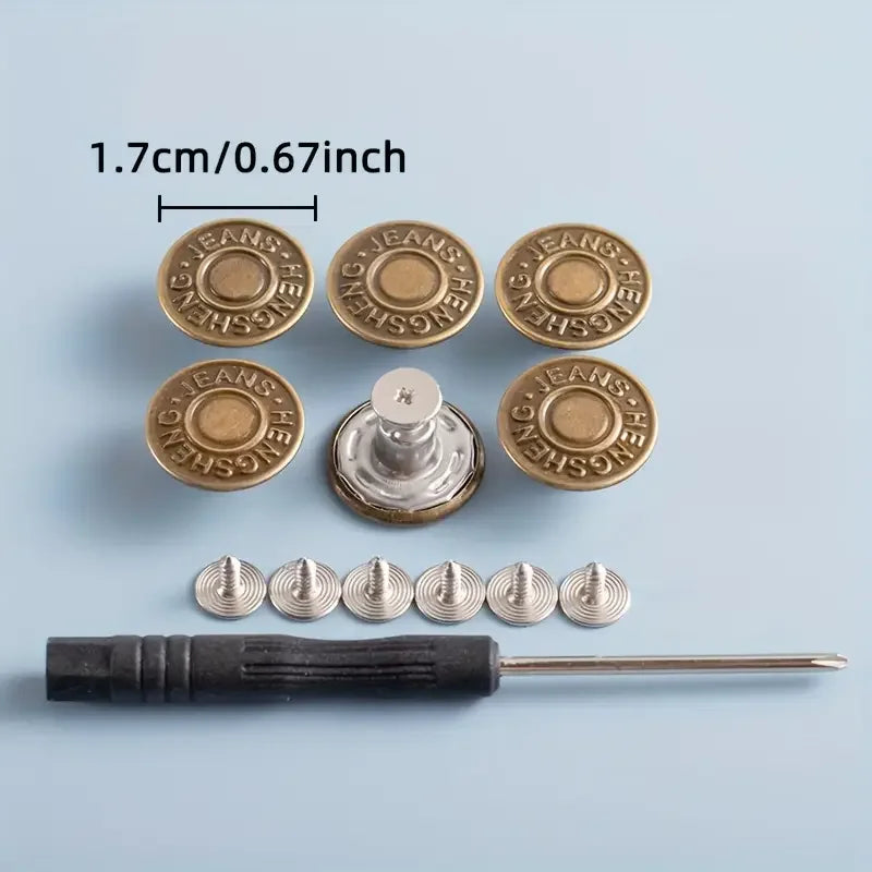 10PCS Adjustable No-Sew Bronze Jeans Buttons - Durable Metal Denim Clothes Snap Fasteners for Pants & Accessories Zpaxo