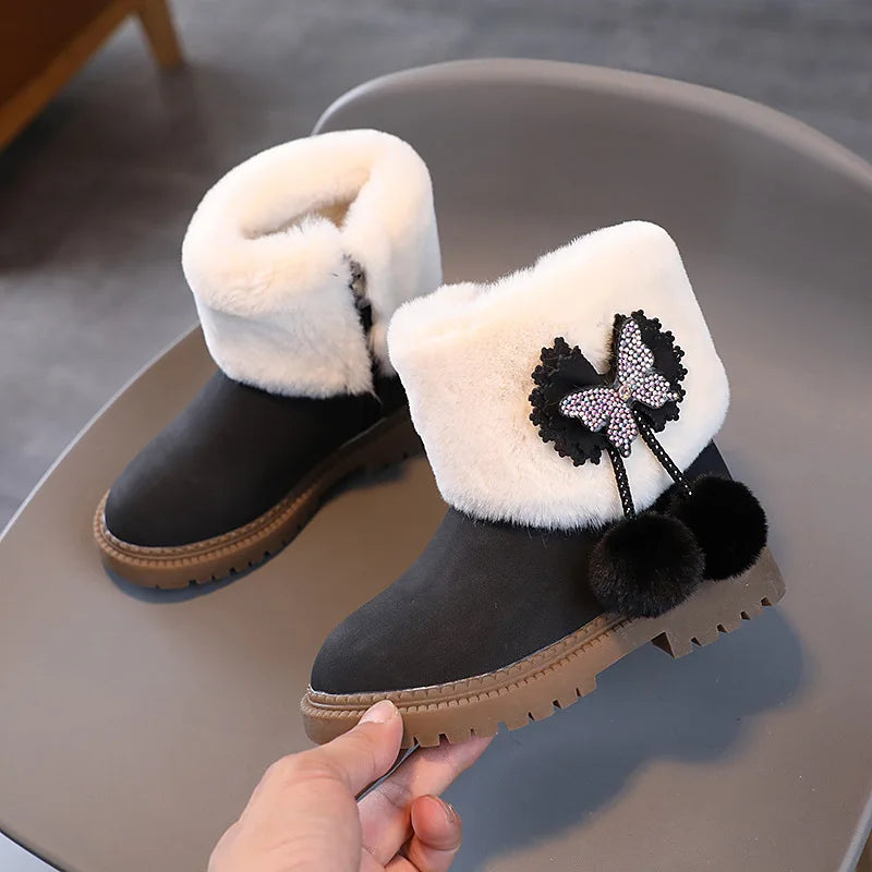 Winter Children's Snow Boots Butterfly Shine Cute Girls Fashion Zpaxo