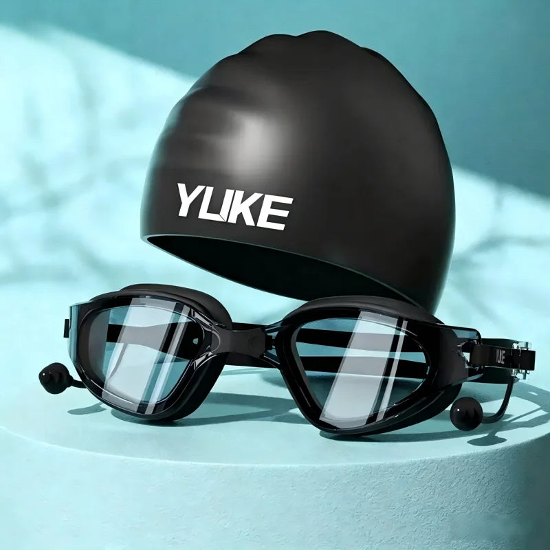 Swimming Goggles Ear Plugs Silicone Swim Cap Anti Fog UV Protection Zpaxo Starry Black