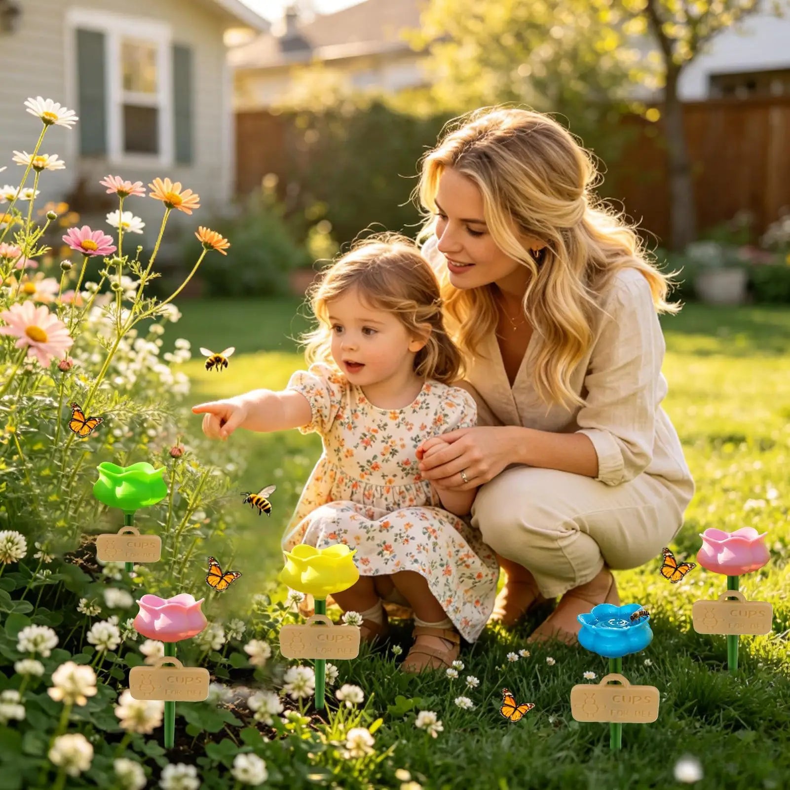 Bee Water Station Flower Shape Drinking Cup Insect Waterer Butterfly
