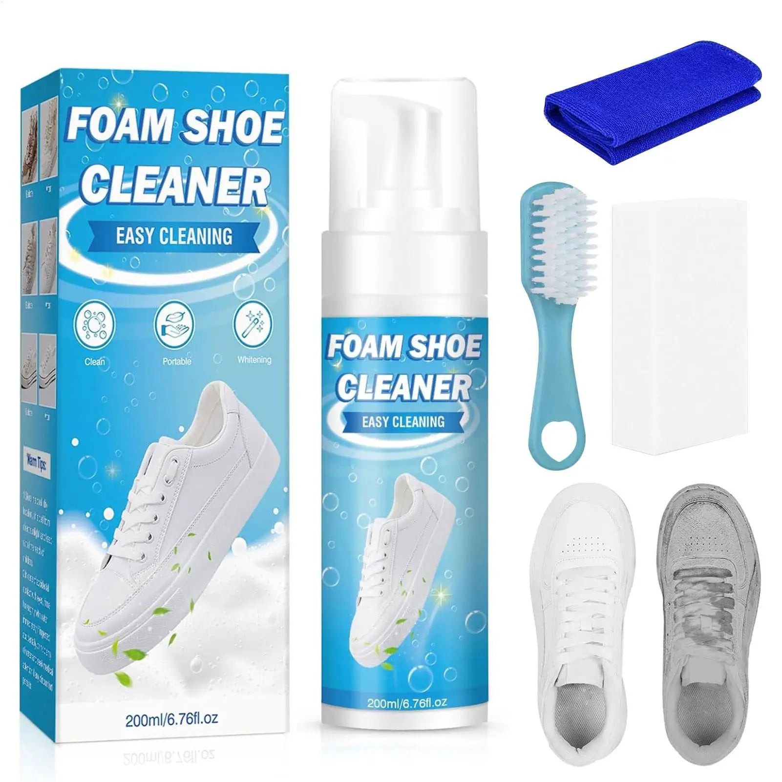 White Shoe Cleaner Foam Stain Remover Sneaker Cleaning Towel No Wash