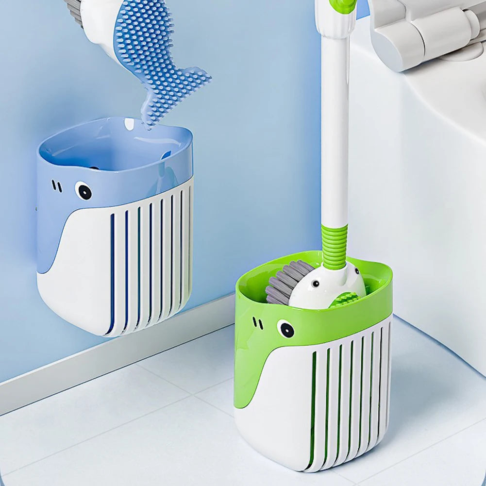Cartoon Whale Toilet Brush Refillable Handle Dispenser Cleaning Wall
