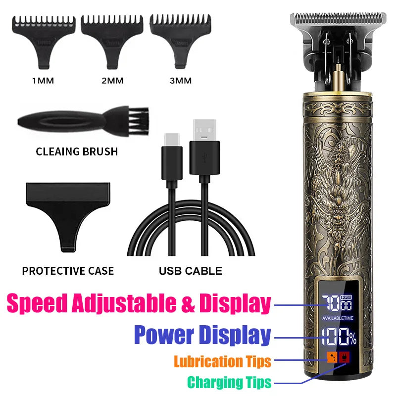 Electric Hair Cutting Machine Vintage T9 Clipper Hair Rechargeable Man Shaver Trimmer For Men's Barber Professional Hair Trimmer Zpaxo 068-Dragon