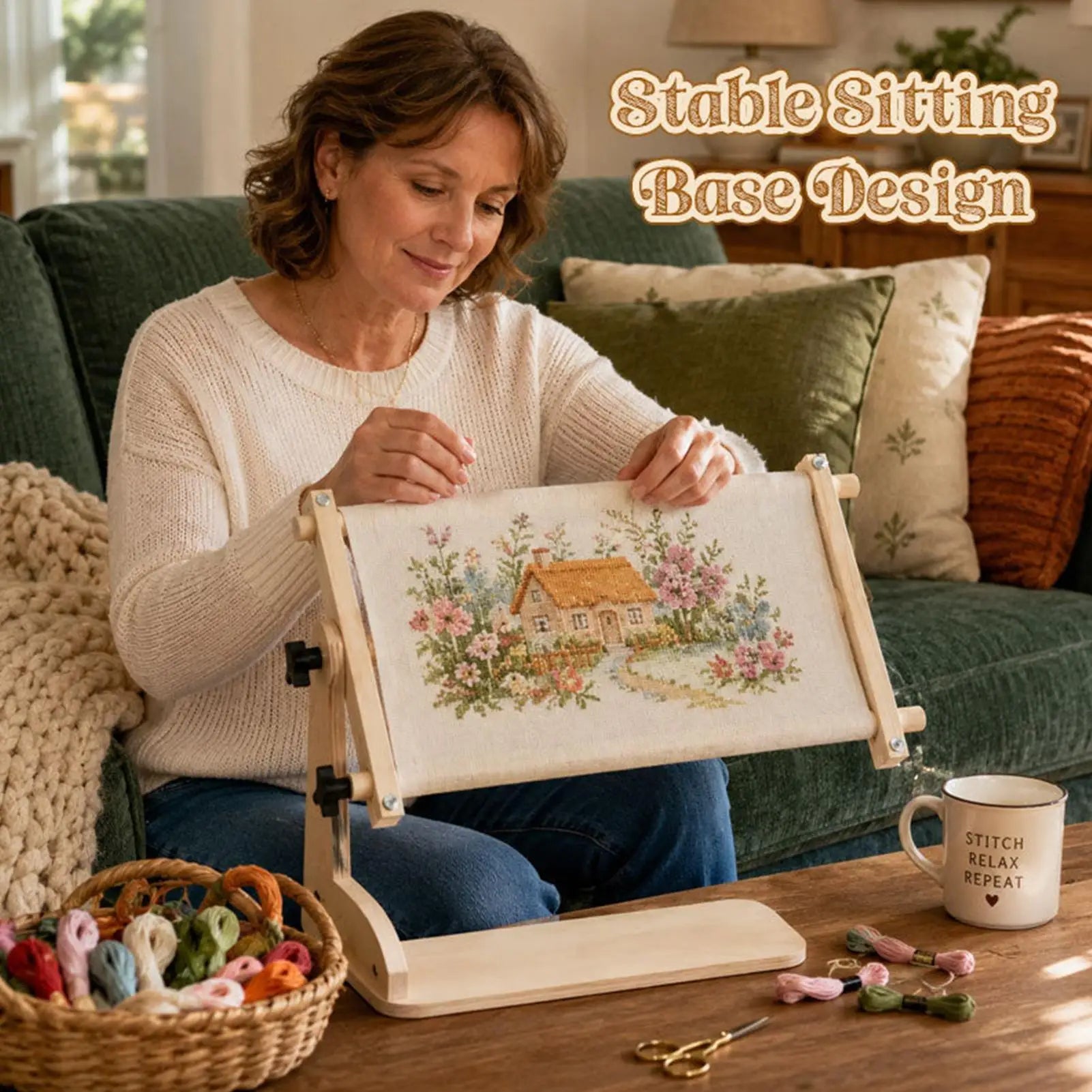 Embroidery Hoop Stand Adjustable Hands-Free Needlework Holder Embroidery Lap Stand for Women Craft Home Party Workshop Floor Zpaxo