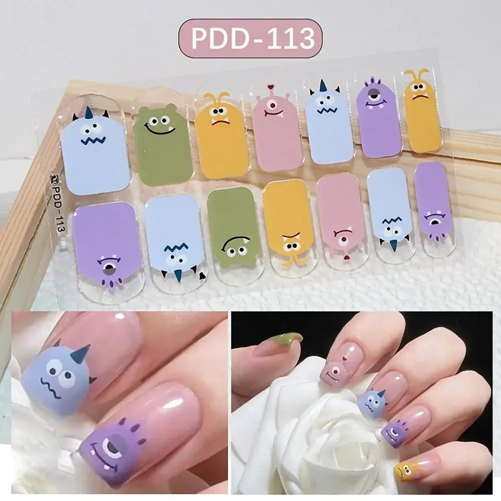 14Strips Gel Nail Stickers Full Cover Floristic Art Semi Cured Polish