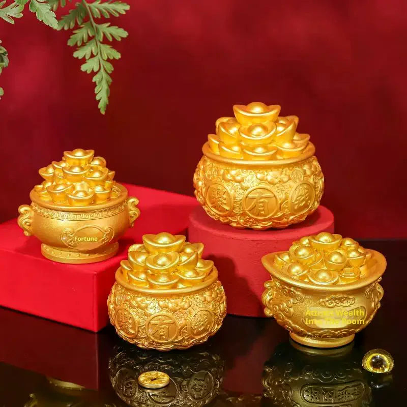1Pcs Prosperity Sculpture Centerpiece Treasure Basin Statue For Office Shelf Desk Tabletop Art Craft Ornament Home Decorations Zpaxo