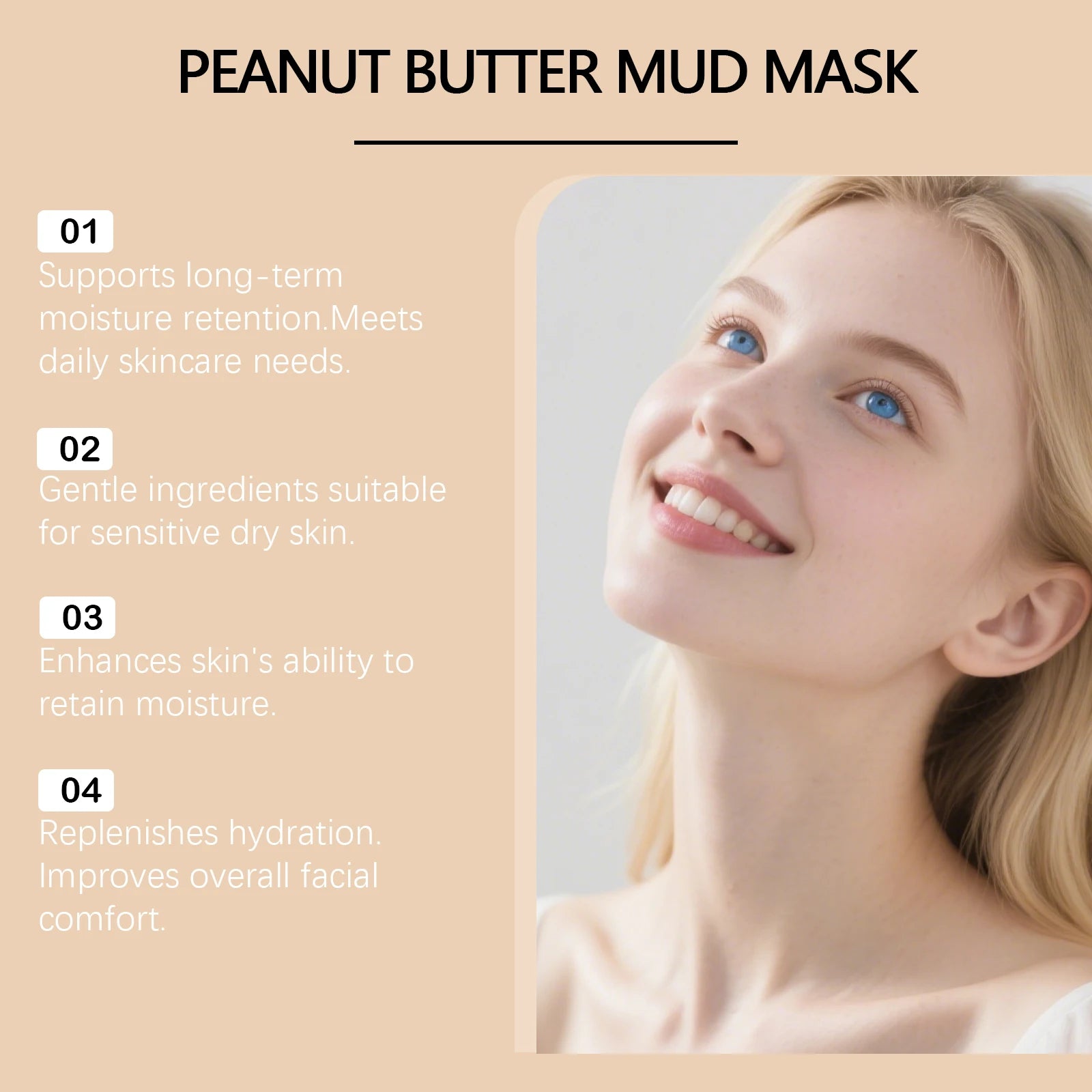 Peanut Moisturizing Mud Mask for Cleansing Facial Skin, Improves Facial Dryness, Refines Pores, Hydrating Mud Mask Zpaxo