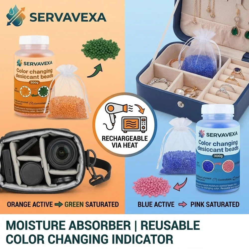 300g Indicating Silica Gel Beads Color-Changing Desiccant Moisture Absorber Reusable Dehumidifier with 5 Free Gift Bags Zpaxo