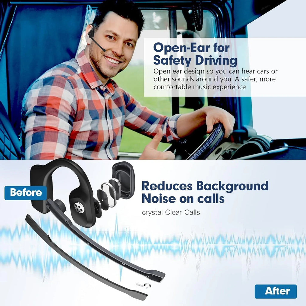 Open Ear Headphones Mic Bluetooth Headset Noise Cancelling Microphone