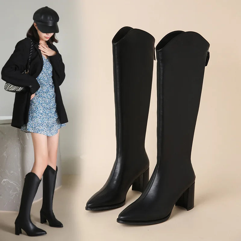 Women Boots Zipper Thick Heels Simple Autumn Winter Knee Zpaxo
