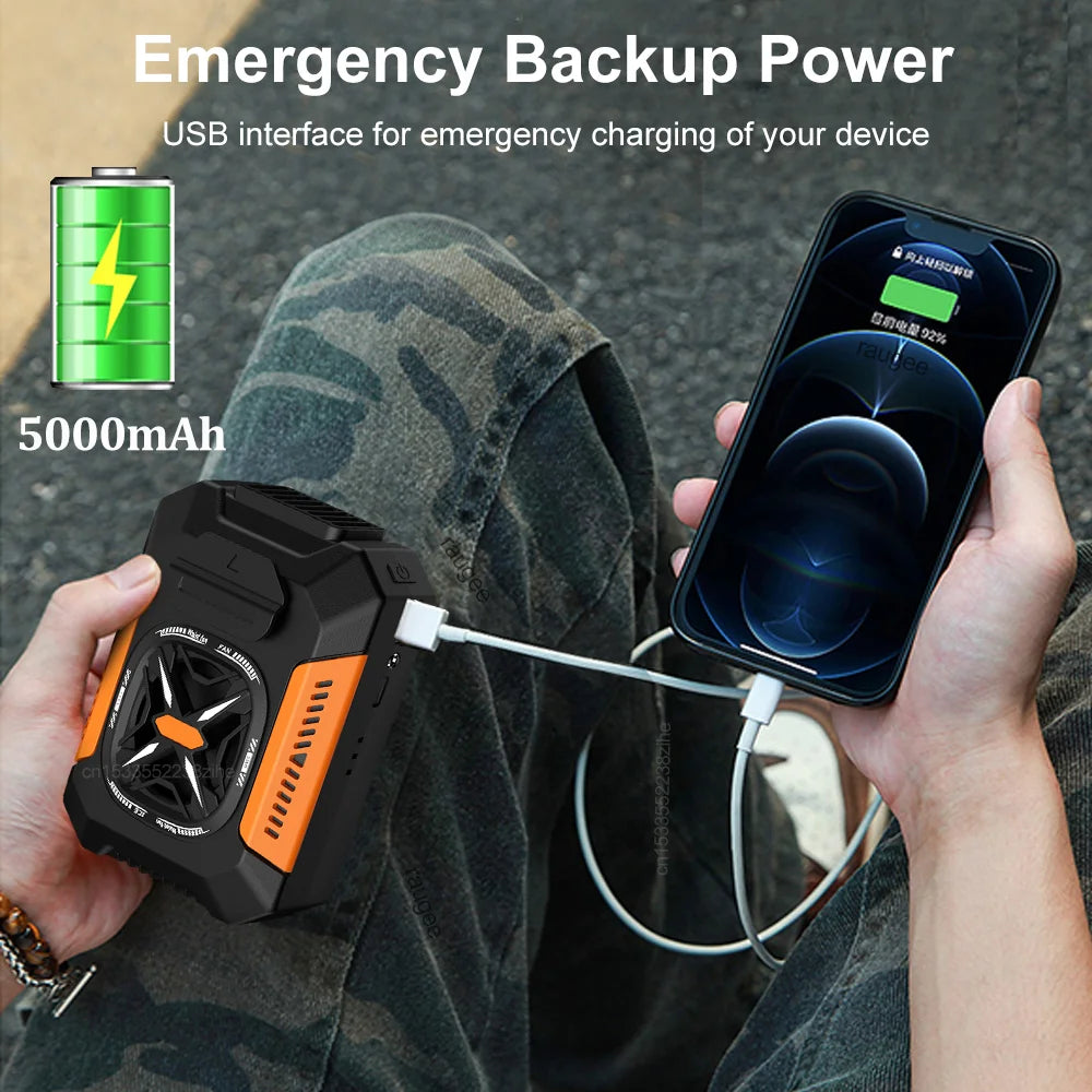 5000Mah Waist Fan Portable Outdoor Clip Powerful Mini Air Cooler USB