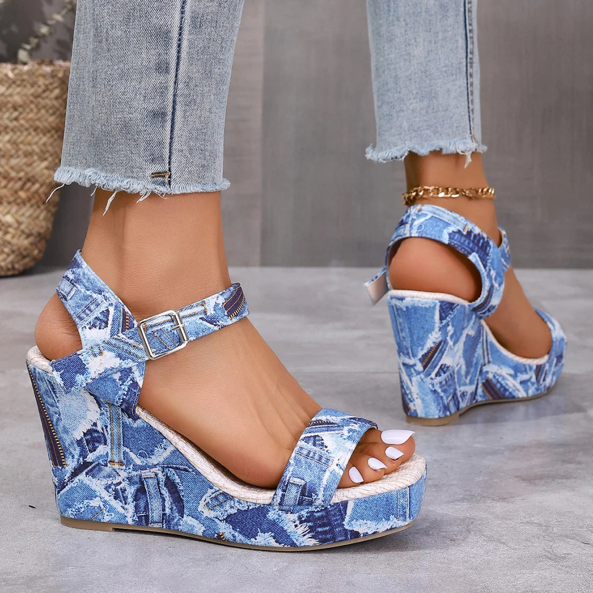 2026 Women Platform Sandals Summer Fashion Casual Shoes Women Vintage Floral Print Peep Toe Wedges Sandals Sandalias De Mujer Zpaxo