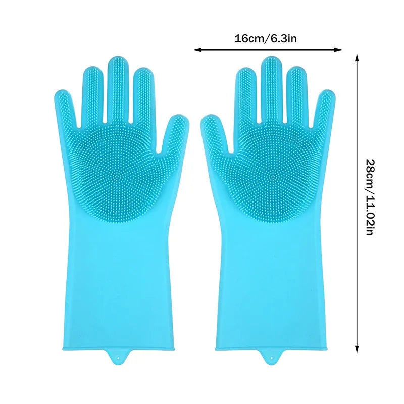 1Pair Silicone Dishwashing Gloves Bathing Gloves Dishwashing Cleaning Gloves Suitable For Household Sponge Brush Cleaning Tools Zpaxo