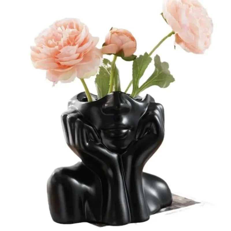 Resin Human Body Vase – Gold, White & Black Art Flower Planter Decorative Resin Vase Zpaxo