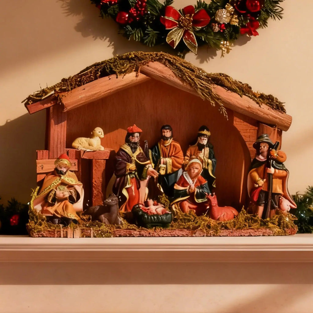 Christmas Nativity Set Religious Holy Family Figurines Centerpiece Christmas Wood Nativity Set for Kitchen Table Indoor Home Zpaxo