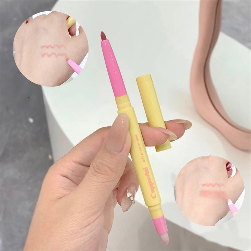 5Color Lip Liner Pen Matte Lipstick Pen Silver Longlasting Lip Contouring Non-stick Cup Lipliner Pencil with Brush Korean Makeup Zpaxo