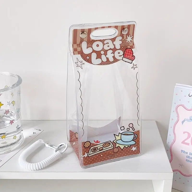 Clear Dustproof Kawaii Doll Display Bag Cute Cartoon Printed PVC Zpaxo Brown