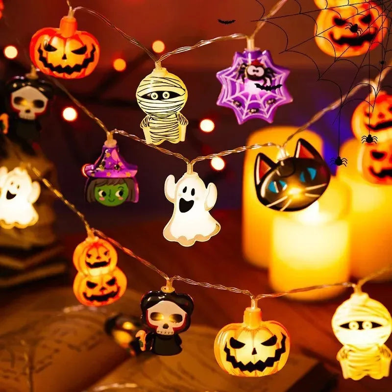 Halloween Party LED String Lights Ghost Pumpkin Cat Spider Web