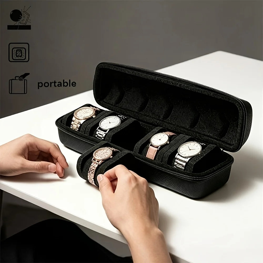 5-Watch Travel Case Luxurious Velvet Lining Foam Insert Safely Stores
