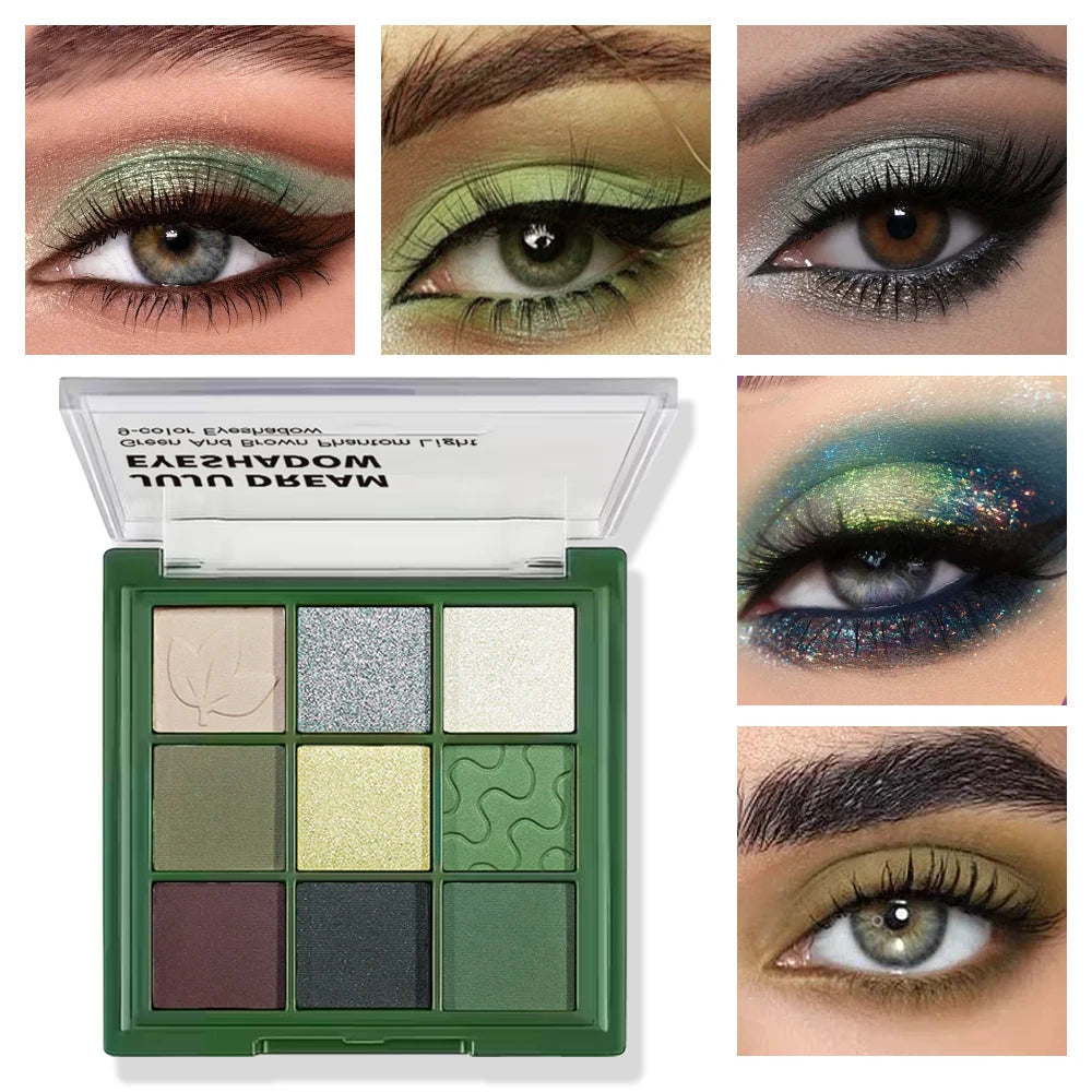 Green Tone 9-Color Eyeshadow Palette - Shimmer & Matte Long-Lasting Pigmented Eye Makeup Palette with Leaf/Wave Texture Zpaxo