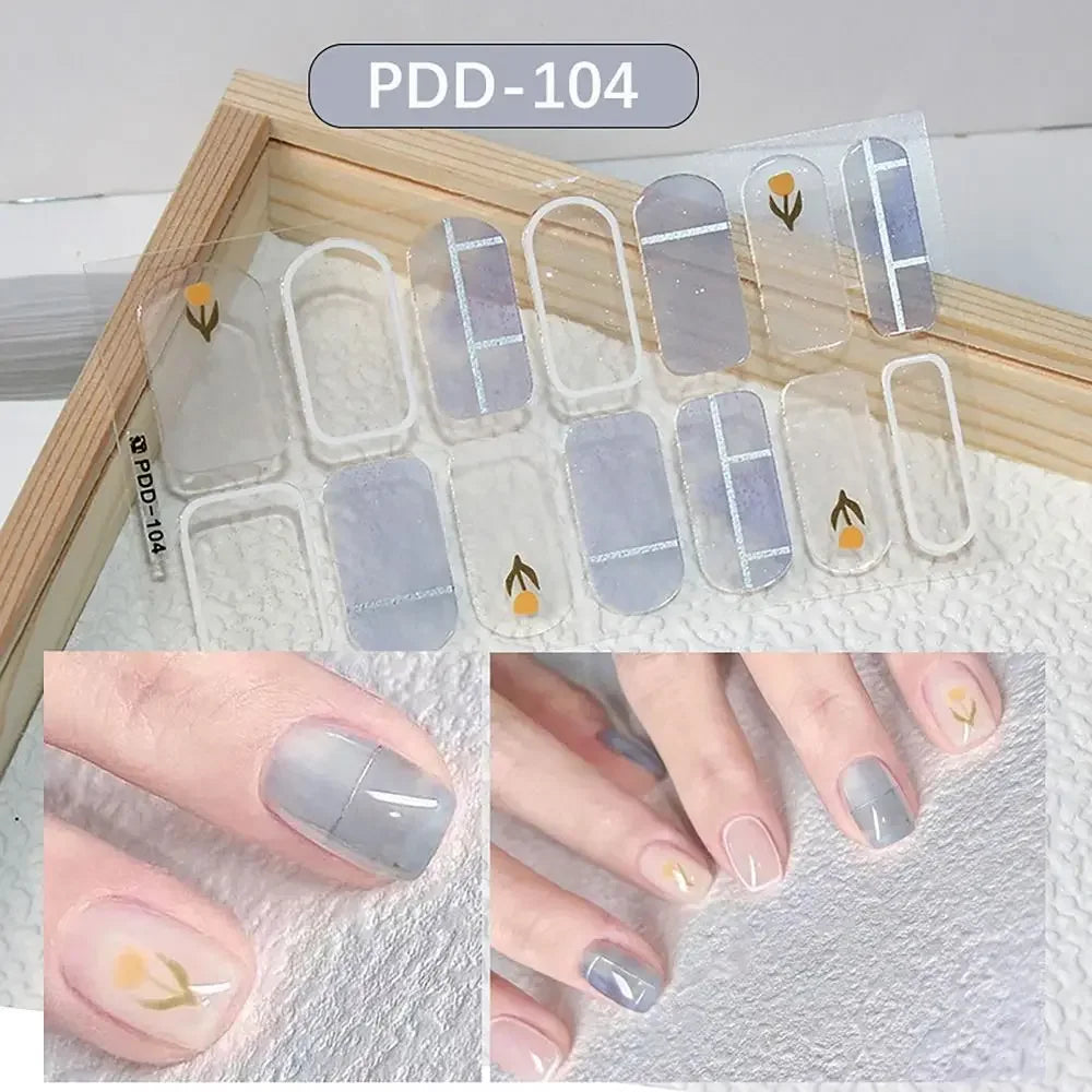14Strips Gel Nail Stickers Full Cover Floristic Nail Art Stickers Semi Cured Gel Nail Polish Strips DIY Nail Art Making Zpaxo 104