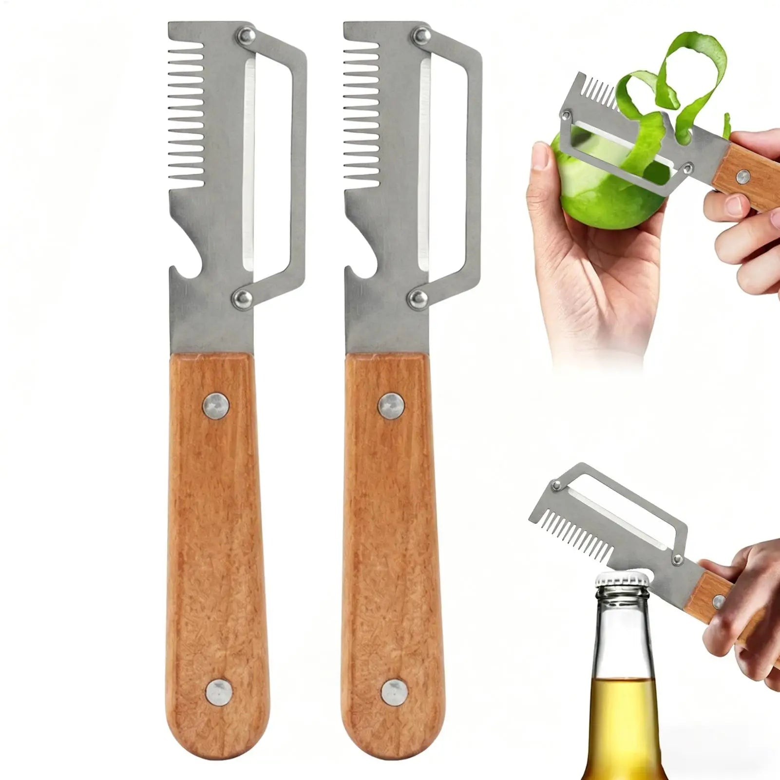 Vegetable Peelers 2Pcs Stainless steel peeler with wooden handle for peeling and slicing fruits and vegetables Peeler tools Zpaxo