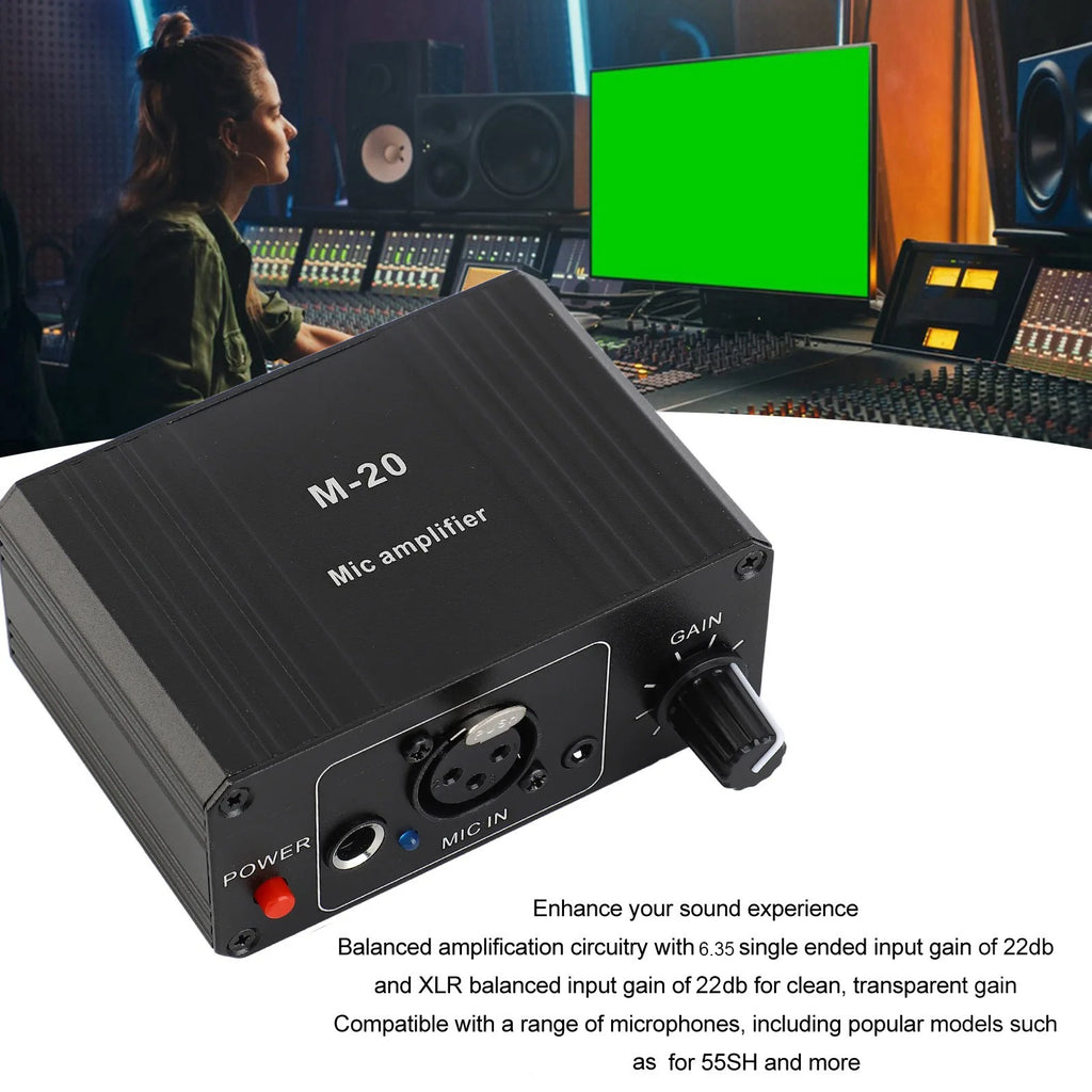 Microphone Preamp High Gain 48V Phantom Power XLR Output Mic Preamplifier for Dynamic and Condenser Microphones Booster Zpaxo