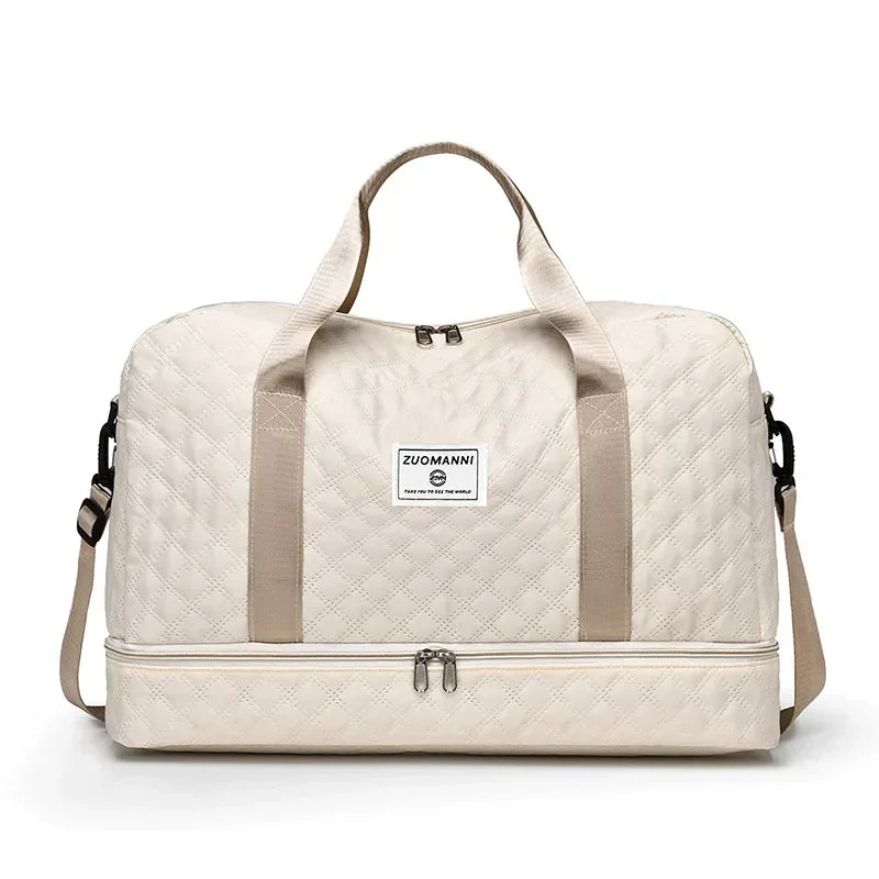 Quilted Fashion Duffle Bag – Lightweight Weekender Travel Bag Weekender Duffle Bag Zpaxo Beige